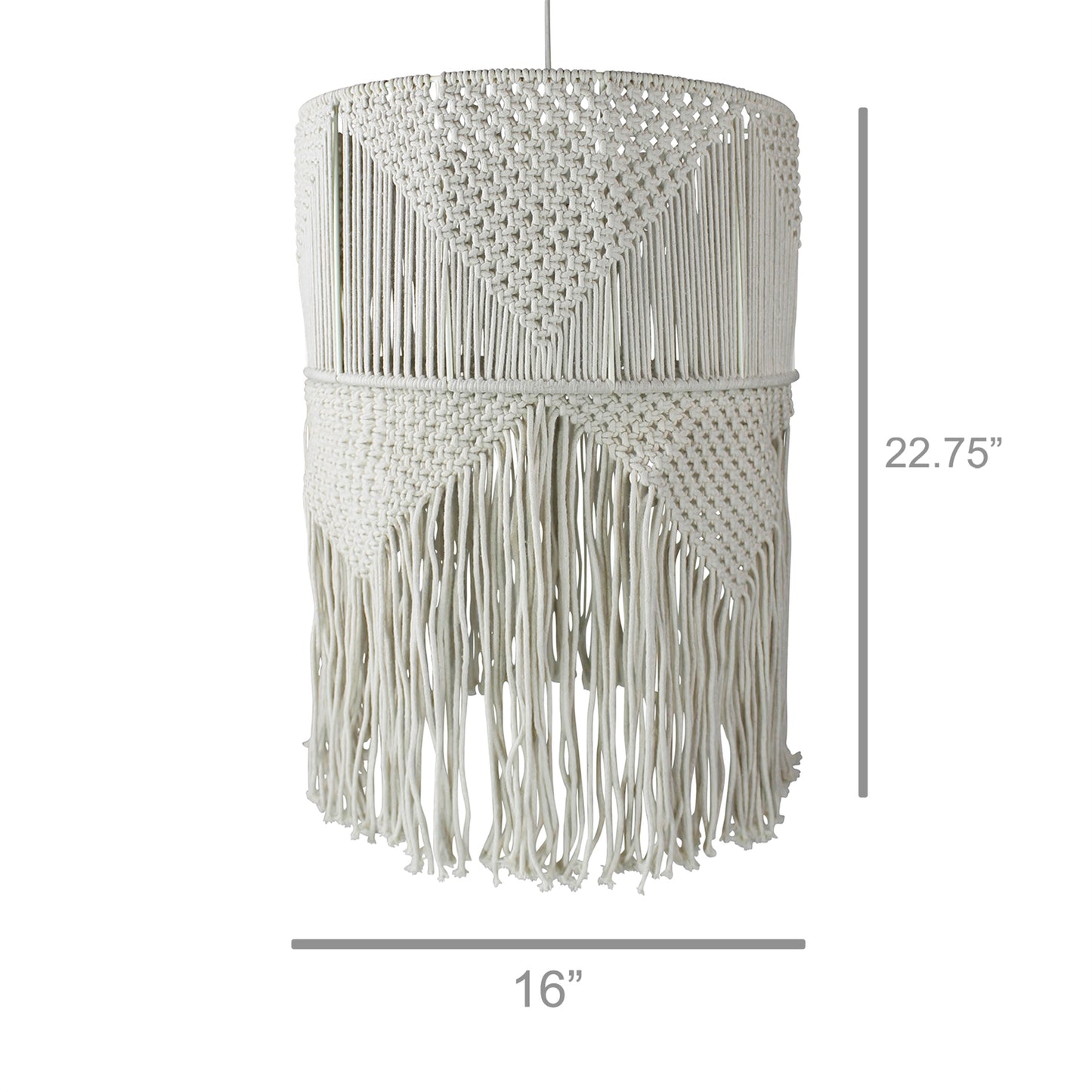 Macrame Tall Drum Pendant Lamp With Fringe