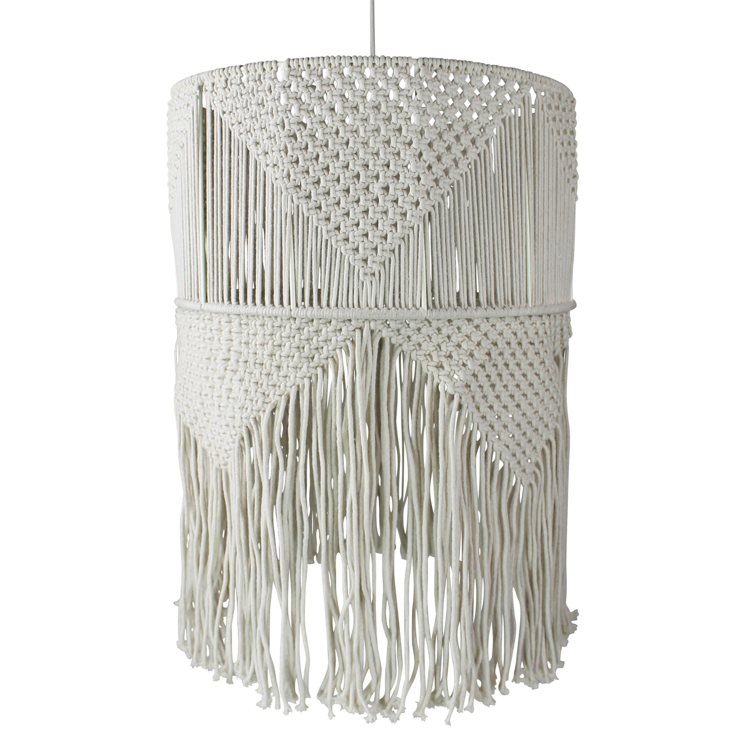 Macrame Tall Drum Pendant Lamp With Fringe