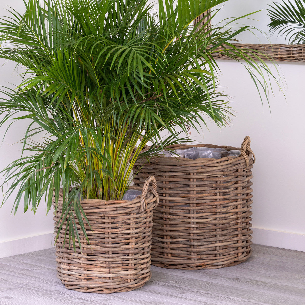 Handwoven Rattan Floor Basket, Set of 2