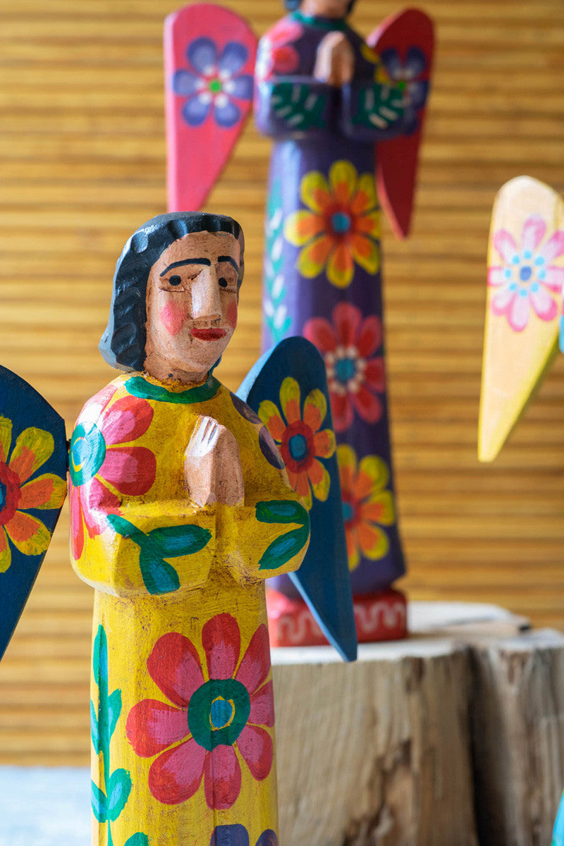 Colorful Handpainted Wooden Angels, Set of 3